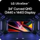 LG 34G600A-B 34-inch Ultragear WQHD (3440 x 1440) Curved Gaming Monitor 160Hz, AMD FreeSync Premium, HDR10, Built-in Speaker, Reader Mode, HDMI 2.1, DisplayPort, Tilt/Height/Swivel Stand, Black