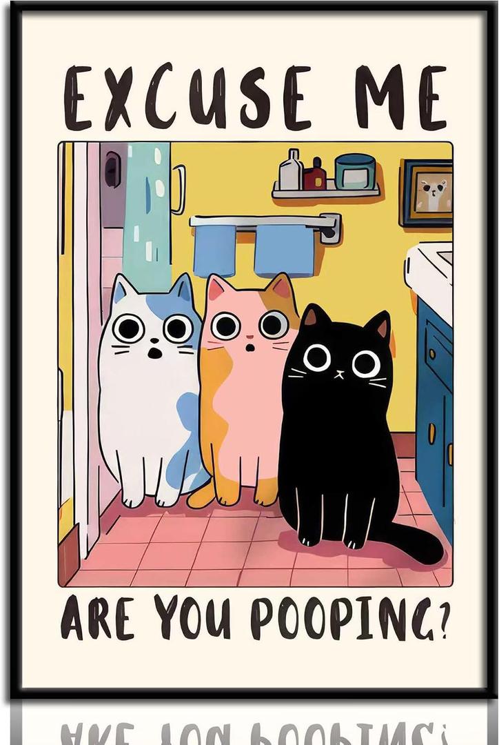 Funny Cat Bathroom Wall Art Are You Pooping Sign Canvas Wall Decor Cute Cat Prints Poster for Home Toilet Humorous Bathroom Painting Unframed