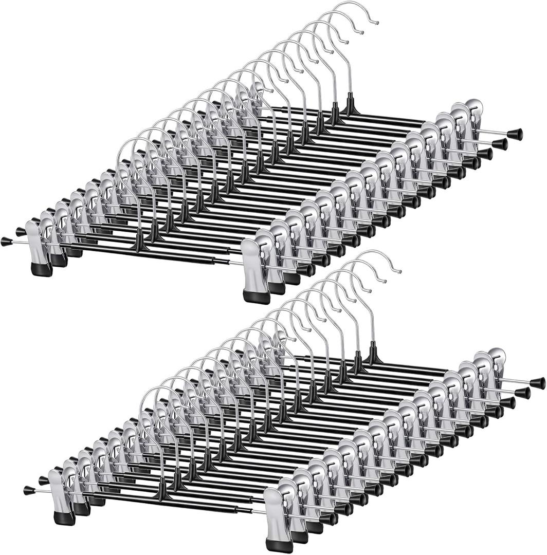 Kifmurase 30 Pack Pants Hangers with Clips, 12 Inch Adjustable Skirt Hangers for Women, Black Metal Non-Slip Toursers Skirt Hanger Heavy Duty Space Saving Clothes Hanger for Shorts Jeans Coat