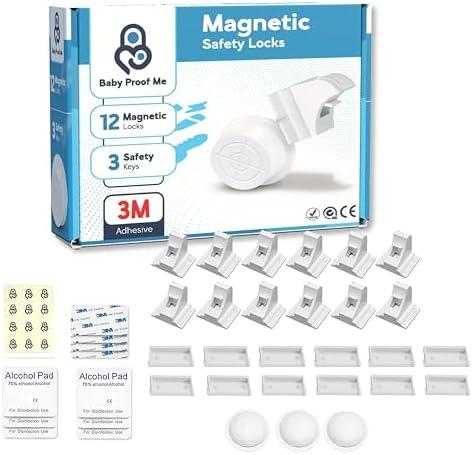 BABY PROOF ME Pack of 12 Magnetic Cabinet Locks for Child Safety with 3 Keys, 3M Adhesive Easy Installation, Baby Proofing Magnetic Locks for Cabinets and Drawers(12 Locks + 3 Keys)