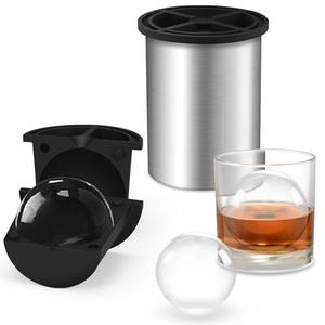 Clear Ice Cube Maker, 2.5 Inch Stainless Steel Crystal Large Clear Ice Ball Maker, Silicone Ice Cube Mold for Cocktails, Drinks & Bourbon, Whiskey Gifts for Men, Metal Color