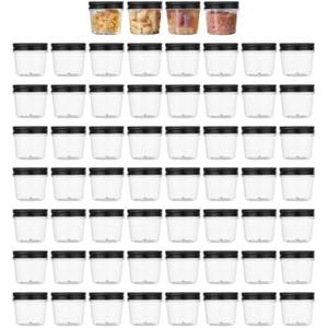 novelinks Plastic Jars With Lids 60Pcs 4 oz Mason Jars Plastic Mason Jars 4 oz Food Storage for Milkshakes Juice Nuts Cupcakes (Black, 60 Pack 4 Ounce)