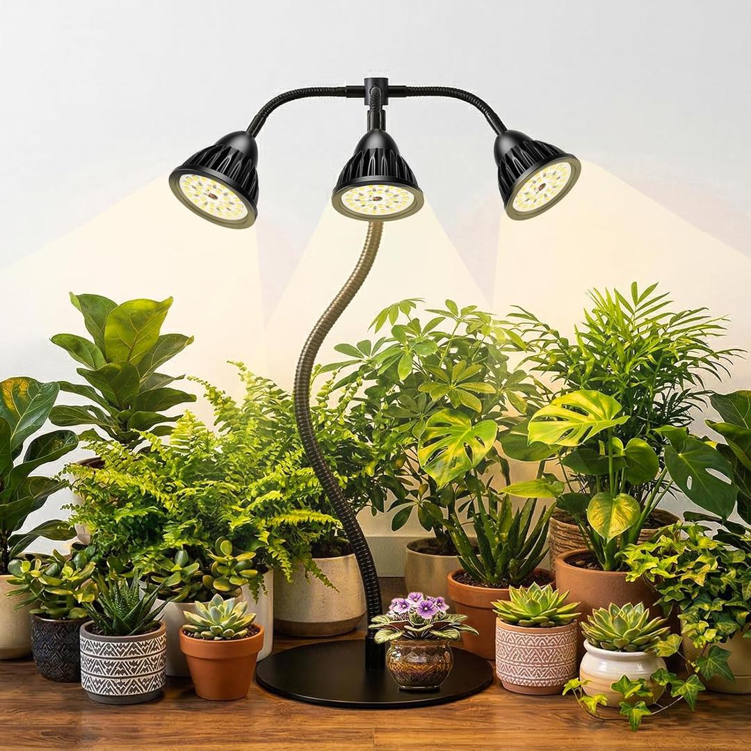 QCQHDU Grow Lights for Indoor Plants Full Spectrum,81 LED Triple-Bulb Plant Growing for Seed Starting Lamp with 3/9/12H Timer, Adjustable Gooseneck with Base,3 Switch Modes