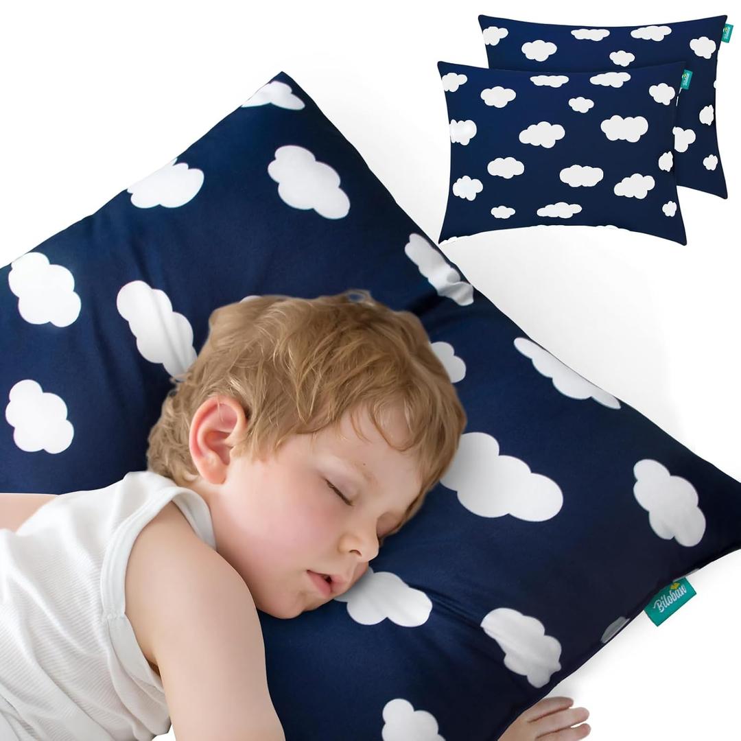 Biloban Toddler Pillow for Sleeping, Kid Pillow 14" x 19" for Small Travel Bed, Nap Pillows, Soft & Skin-Friendly Small Pillows for Sleeping, Toddler Use Only, Age 2 to 5 (Navy Cloud)