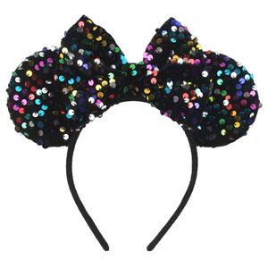 Glittery Mouse Ears Headband, Black, Colorful Sequins, Girls Costume Party Accessory; LM-H, One size fits all