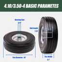 4.10/3.50-4 Tire & Wheel Flat Free, 2 Pcs Heavy Duty Solid PU Non-inflated Tires with Double Sealed Bearings, 5/8 in Axle Bore Hole & 2.15 in Offset Hub for Dolly/Garden Cart/Wheelbarrow/Wagon, 2 Pack Tires