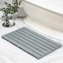 Bamboo Wooden Bath Floor Mat for Luxury Shower - Non-Slip Bathroom Waterproof Carpet for Indoor or Outdoor Use (Bluish Grey,31.3 x 18.1 x 1.5 Inches)
