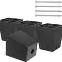 3 inch Black Plastic Furniture Legs, Screw-in Couch Legs Square Sofa Legs Replacement Legs for Furniture Couch Table Sofa, Pack of 4