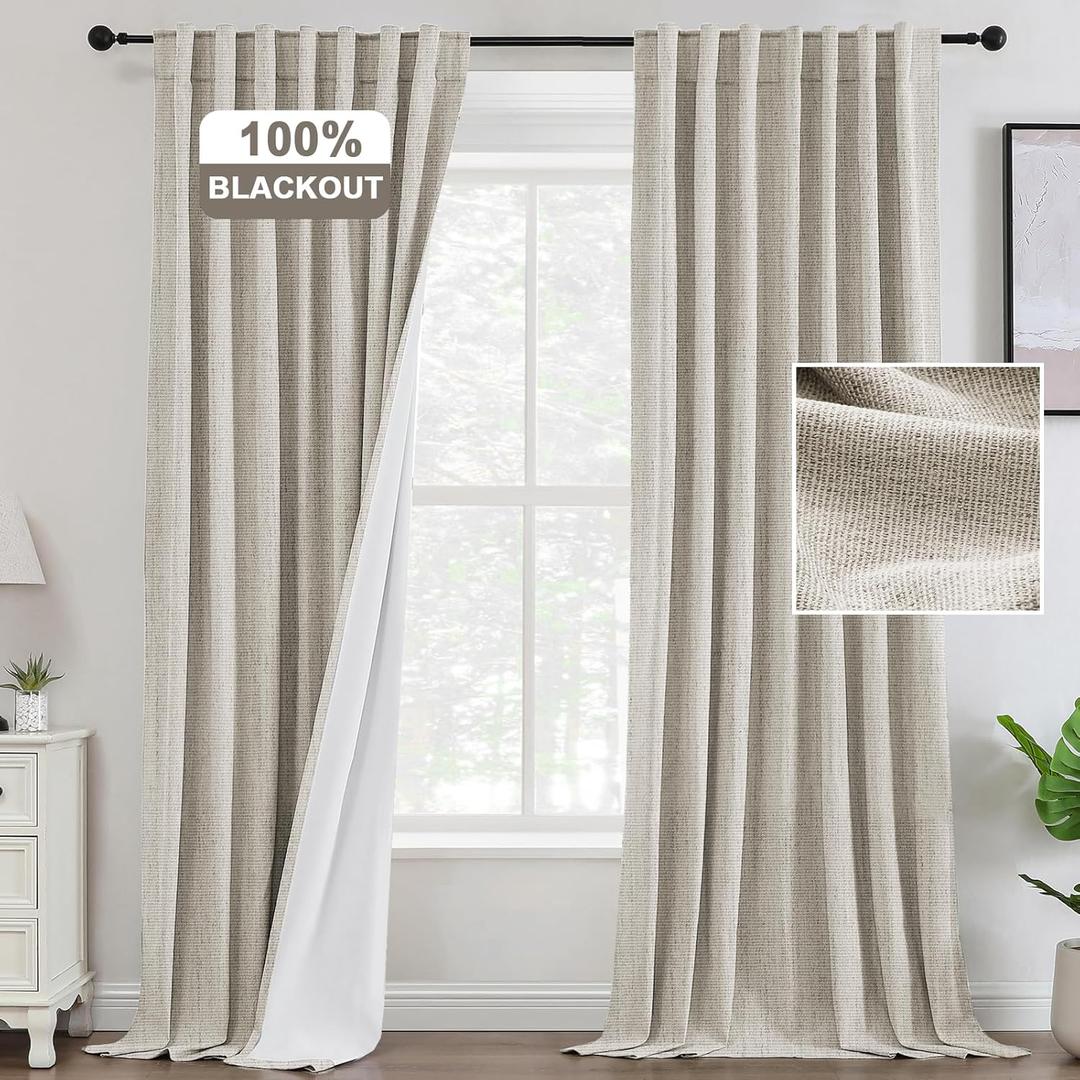 Blackout Curtains, 92 x 64 Inch, Beige, 2 Panel