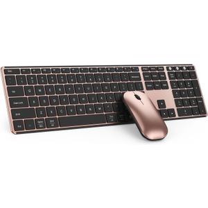 seenda Bluetooth Keyboard and Mouse Combo (USB + Dual BT), Multi-Device Rechargeable Wireless Bluetooth Mouse and Keyboard, Compatible for Win 7/8/10, MacBook Pro/Air, iPad, Tablet - Black Rose Gold (Black Rose Gold)
