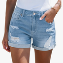 Women's High Waisted Rolled Hem Distressed Jeans Ripped Denim Shorts XS