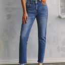 Sidefeel Women's High Waisted Jeans Strechy Fashion Raw Hem Straight Leg Ankle Denim Pants with Pockets (12, Light Blue)