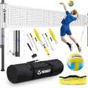 Professional Heavy Duty Volleyball Net Set for Backyard & Beach, Outdoor Net System with Steel Anti-Sag Winch, 32FT Reinforced Net, Height Adjustable Rust-Resistant Aluminum Poles, Portable Carry Bag