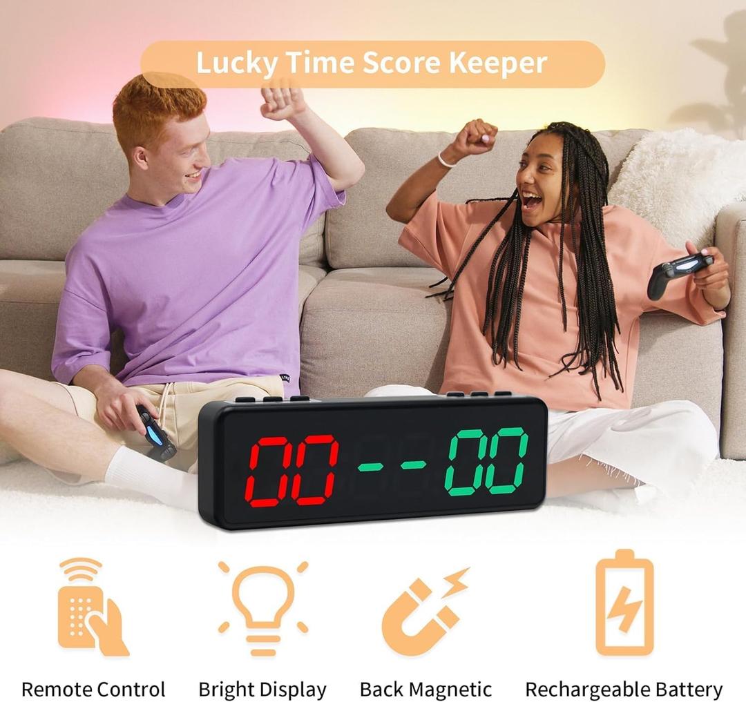 LUCKY TIME Score Keeper Battery Powered Scoreboard with Mini Remote Portable Digital Scoreboard with Magnetic for Leisure Sports or Game Room Pickleball Bocce Toss Games