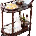 Bar Cart, Home Bar Service Cart with Wheels, 2-Layer Wine Mobile Trolley, Solid Wood Storage Rack with Bottle Rack, Mobile Food Cart Suitable for Home, Bar, Beauty Shop (Brown)