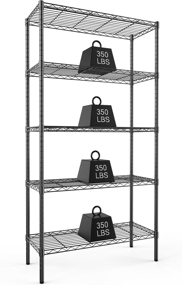 DUMOS 5 Tier Metal Wire Rack Shelf Heavy Duty Standing Shelves Adjustable Steel Closet Shelving Unit Organizers and Storage for Kitchen Bathroom Pantry Office, 13.78" D x 35.43" W x 69.29" H