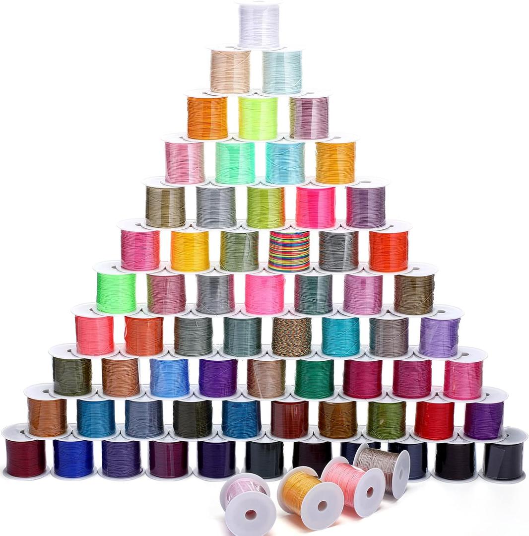 70 Rolls Nylon String for Bracelets 70 Colors Chinese Knotting Cord 0.8mm Nylon Trim Cord Beading String Thread for Kumihimo Jewelry Making Friendship Necklace Macrame DIY Craft, 1540 Yards Total