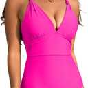 Herseas Women's Twist Cut Out One Piece Swimsuit V Neck Knotted Tummy Control Bathing Suit (Blue, XXL)