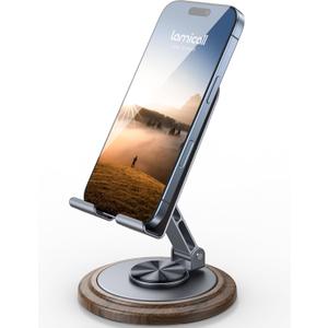 Lamicall Cell Phone Stand, Desk Accessories - Grey Office Cell Phone Holder, Simulated Wood Grain Phone Stand for Desk, Office Desk Accessories, Gifts for Fathers Day, Suitable for 4-10 Phones, iPad