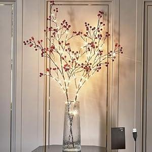 Hairui Lighted Mossy Branches Battery Operated with Timer 32IN 100 LED Fairy Lights, Willow Branch Lights for Home Bedroom Fireplace Christmas Holiday Decor (Vase Excluded)