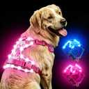 LaRoo Light Up Dog Harness - LED Dog Harness Rechargeable for Night Walking, Three Lighting Modes,Adjustable Areflective Vest for Small to Large Dogs(L, Pink)