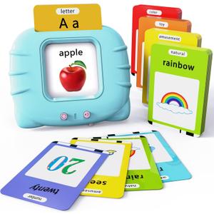 Lapare Audible Educational Toy with Music for Toddlers Age 1 2 3 4 5, 252 Sight Words Flash Cards Kindergarten Toy for Kids to Learn Alphabet Number Color Shapes and More (Cyan)