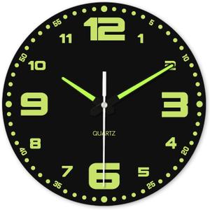 XFM Glow in The Dark Clock 16 Inch Modern Silent Non Ticking Wooden Clocks Battery Operated Night Light Wall Clock Decorative for Living Room Kitchen Bedroom