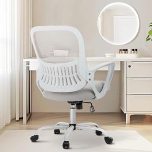 Sweetcrispy Ergonomic Mid-Back Mesh Home Office Desk Chair with Wheels, Lumbar Support, and Comfortable Armrests for Home, Bedroom, Study, Office (Grey)