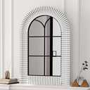 inches Arched Window Wall Mirrors with Grids, White Farmhouse Wooden Arch Mirror for Dresser, Bedroom, Stairways, Entryway and Living Rooms Decorative