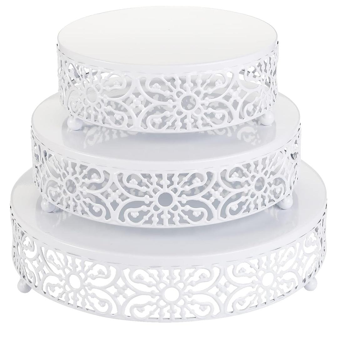 Hedume 3-Piece Cake Stand Set, Round Metal Cake Stands, Dessert Cupcake Stands, Cupcake Pastry Candy Plate for Wedding, Event, Birthday Party