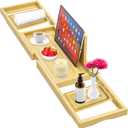 Premium Bathtub Tray - Expandable Bamboo Wooden Bath Trays for Bathub - Bath Tub Table Tray for Bathtub/Tub,Adjustable Size, Fits Most Tubs
