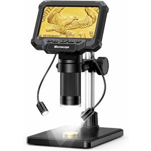 Coin Microscope with Light, 4.3-Inch LCD 1000X - 1080P Video, Rechargeable, 8-LED Ring + 2 Aux Lamps, USB Type-C PC Connect, Coin Magnifier, Coin Magnifier Microscope for Error Coins