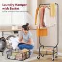 Tajsoon Rolling Laundry Cart with Hanging Rack & Laundry Basket, Black, Large