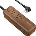 Power Strip Surge Protector 8 Outlet with 2 USB-A+1USB-C Ports Charging Station Long Extention Cord Right Angle Flat Plugs Circuit Breaker for Home Office Dorm Room (Dark Wood)