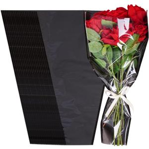 Baotongle 20 Pack Flower Bags for Bouquets Black Flower Sleeves for Bouquets Bags with Ribbon for Valentine's Day Birthday Wedding Graduation Father's Day Gift Packing (Black)