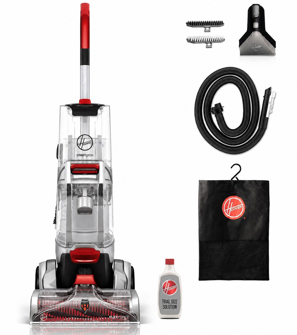 Hoover SmartWash+ Automatic Carpet Cleaner Machine for Carpet and Upholstery, Deep Cleaning Carpet Shampooer Machine, Pair with a Hoover Carpet Cleaner Solution for a Bright, Refreshed Home