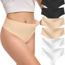 DEANGELMON Thongs for Women Seamless Womens Underwear Pack No Show Breathable Panties large