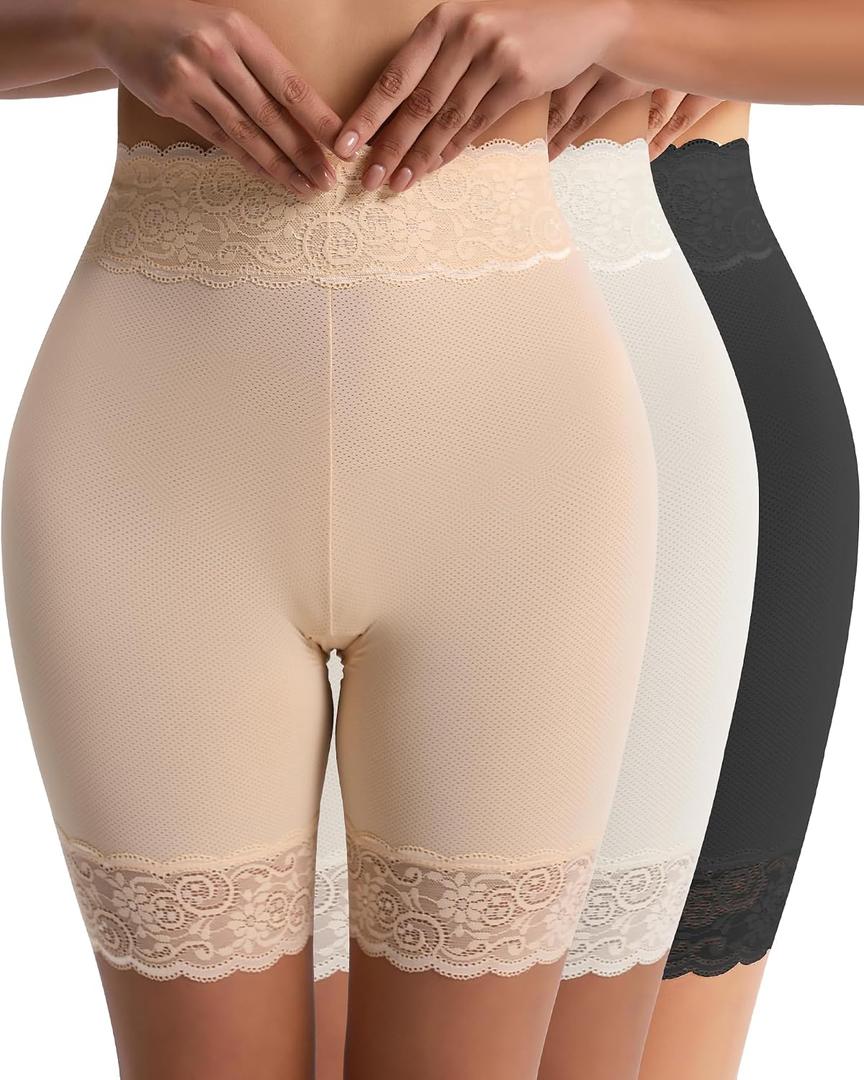 Women's Cooling Mesh Lace Slip Shorts for Under Dresses Anti Chafing, Anti-Roll Lace, Soft Breathable Skin-Friendly XL