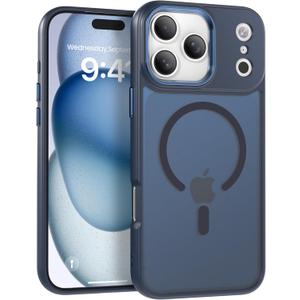 IAIYOXI Magnetic Case for iPhone 14 Pro Max [MagSafe Compatible] - Translucent Matte Slim Thin Shockproof Protective Cover for Women, Men, and Girls, Compatible with iPhone 14 Pro Max, Navy Blue