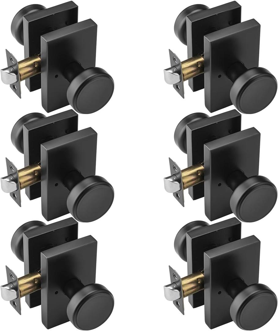 6 Pack Black Door Knobs for Bath & Bed, Privacy Pismo Doorknob, Heavy Duty Door Knob with Lock