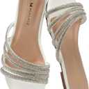 Women's Sandals Rhinestone Strappy Slides With Soft Memory Foam Insole, Dressy Open Toe Beach Slippers Flats for Summer (8, White)