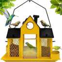Solar Bird Feeders House for Outside Hanging, Metal Wild Bird Feeder for Outdoors Large Capacity Cardinal Birdfeeder Birdhouses Metal Bird Feeding Station Yellow