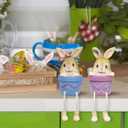 Lulu Home Easter Bunny Figurine, Set of 2 Resin Pot Bunny Shelf Sitters with Dangling Legs, Cute Modern Easter Statue Tabletop Sculpture Centerpieces Decorations