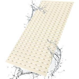 Shower Mat Non Slip Bathtub Mat with Suction Cups and Drain Holes 37.4 x15.7 Inch Bath Mat for Tub & Shower.Easy Dry,Easy to Cut,Eco-Friendly (Beige)
