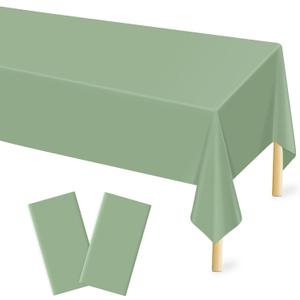 2 Pcs Sage Green Tablecloth Plastic 54 ×108 Inches Rectangle Sage Green Tablecloth Disposable Plastic Waterproof Table Cover for Outdoor Picnic, Kitchen, Holiday Birthday Wedding Baby Shower Party