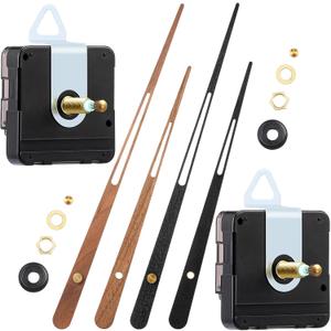 Jadive 2 Pcs High Torque Long Shaft Clock Movement Mechanism with Wooden Clock Hands for DIY Repair Parts Replacement(Fit for 24'' Clock, 21 mm Shaft)