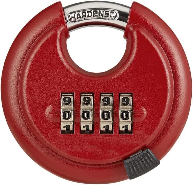 Combination Lock, Discus Padlock with 4 Digital Combination,Disc Lock for Storage Unit,Trailer (Red)