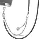 2-In-1 Cell Phone Lanyard Adjustable Crossbody Phone Chain with Detachable Phone Charms Strap For iPhone with Clear Phone Lanyard Tab (Black)