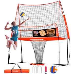 All-in-One Volleyball Training Equipment - 11x8FT - Volleyball Serve Trainer for Practicing Setting Spiking & Serving - Adjustable Height VolleyBall Practice Net for Backyard Training Indoor & Outdoor