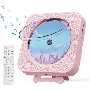 MICOCIOUS Portable CD Player with Bluetooth Desktop CD Player for Home CD Music Players with Remote Control,Timer,Built-in Dual Speakers with LED Display Home Audio Boombox FM Radio (Pink)